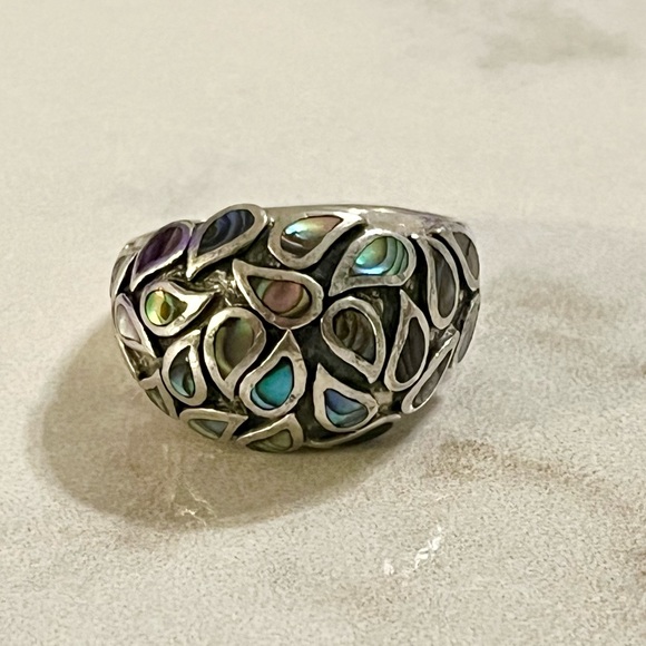 Vintage Sterling Silver and Abalone Paisley Inlay Statement Ring Size 10.5 - Picture 5 of 16